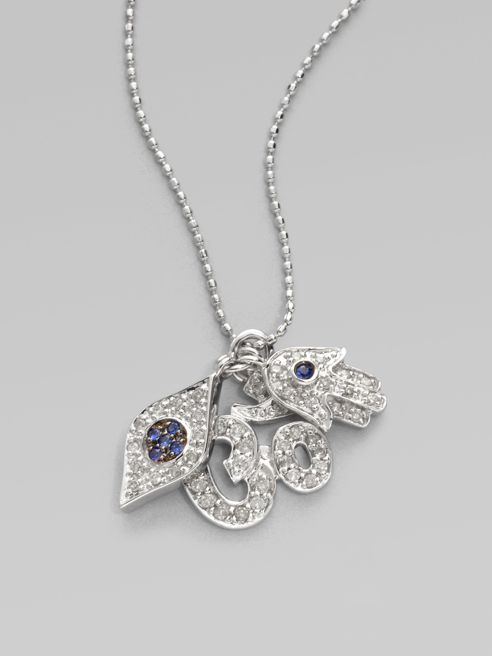 Sydney Evan Diamond Blue Sapphire 14k White Gold Trio Necklace - Lyst