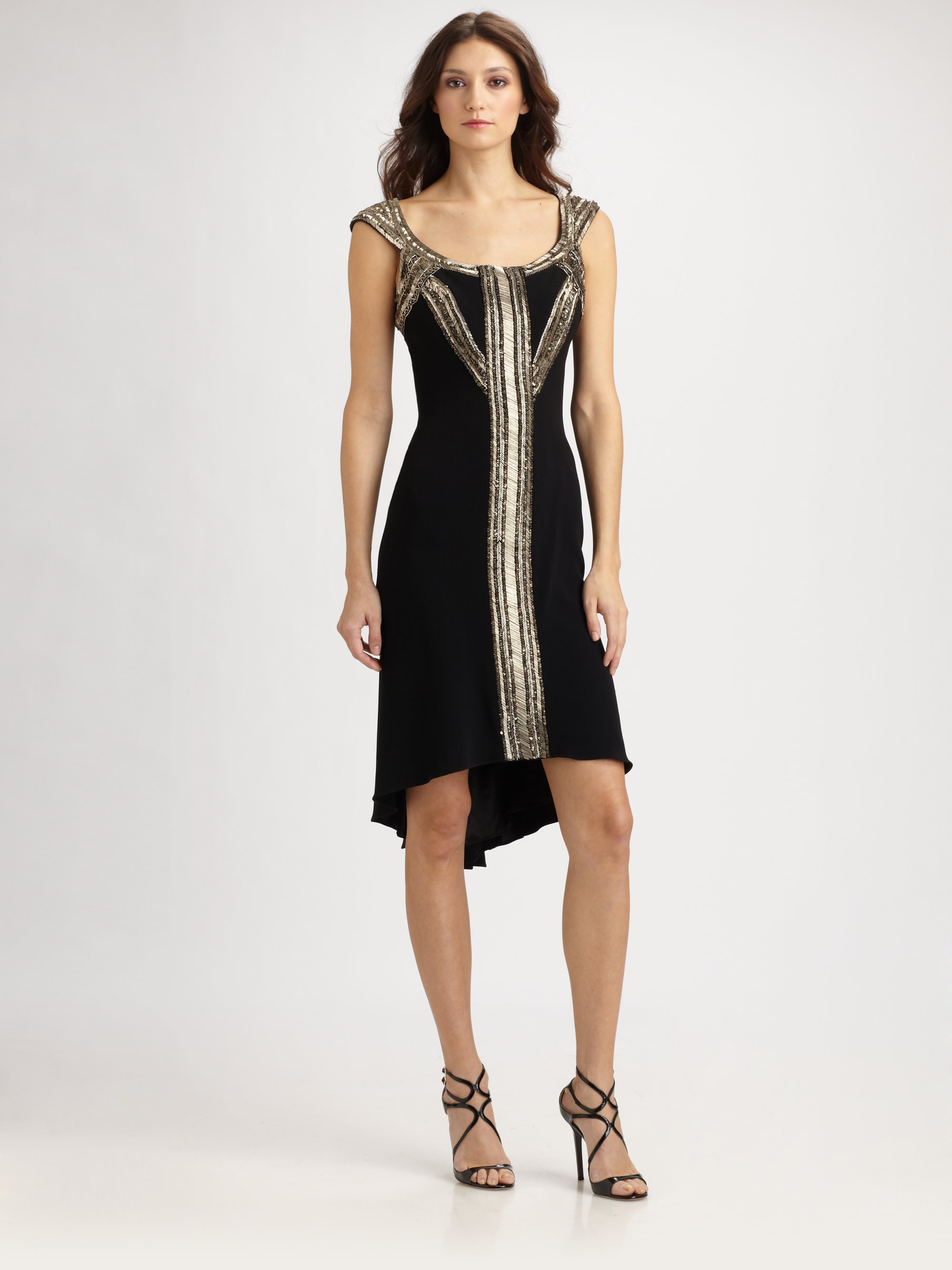 Lyst Theia Beaded Belted Dress In Black 