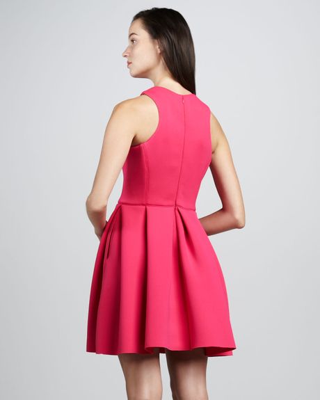 Tibi Contoured Fitandflare Dress in Pink (shocking pink) | Lyst