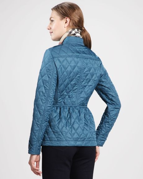 Burberry Brit Quilted Peplum Zip Jacket in Blue (pale petrol) | Lyst
