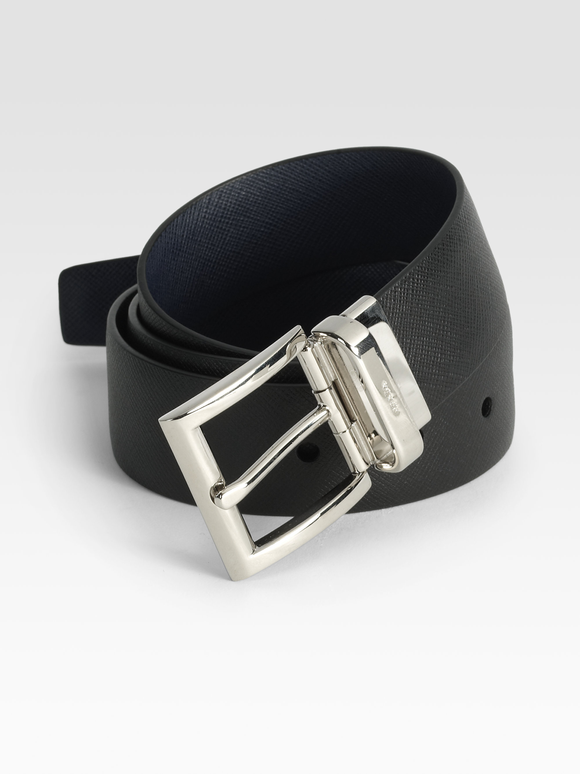 Prada Reversible Saffiano Leather Belt in Black for Men | Lyst  