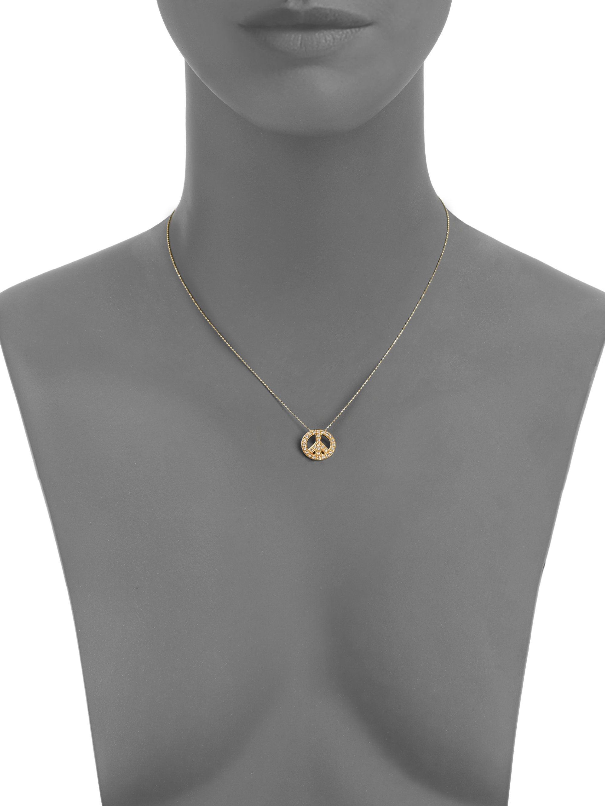 Lyst Sydney Evan Diamond Peace Sign Pendant Necklace In Metallic Gallery