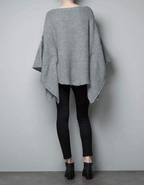 Zara Poncho Sweater with Rhinestones in Gray (mid grey) | Lyst