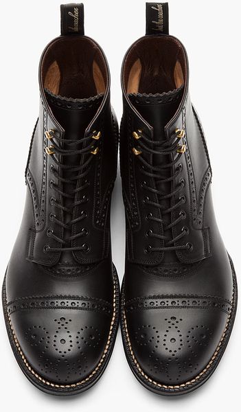Authentic Shoe&co. Black Leather Brogued Mendell Boots in Black for Men ...