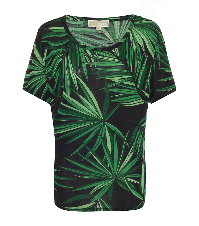 Michael michael kors Floral and Palm Print Shift Top in Green | Lyst