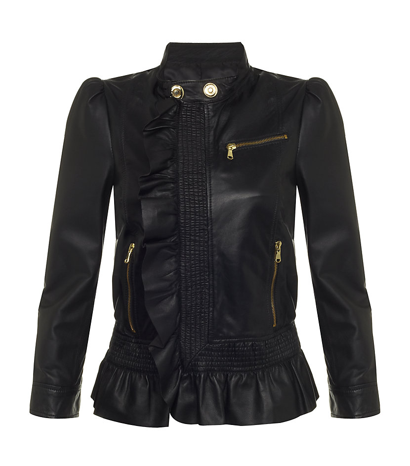 Red Valentino Ruffle Leather Jacket In Black Lyst Gallery
