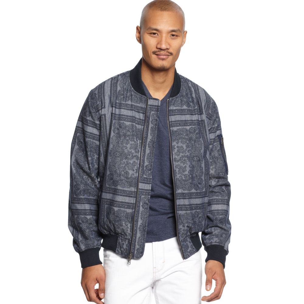 Sean John Border Print Bomber Jacket in Gray for Men | Lyst