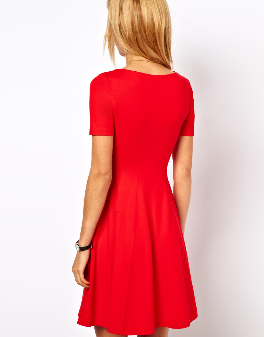 Asos Skater Dress With Sweetheart Neck And Short Sleeves. in Purple Lyst