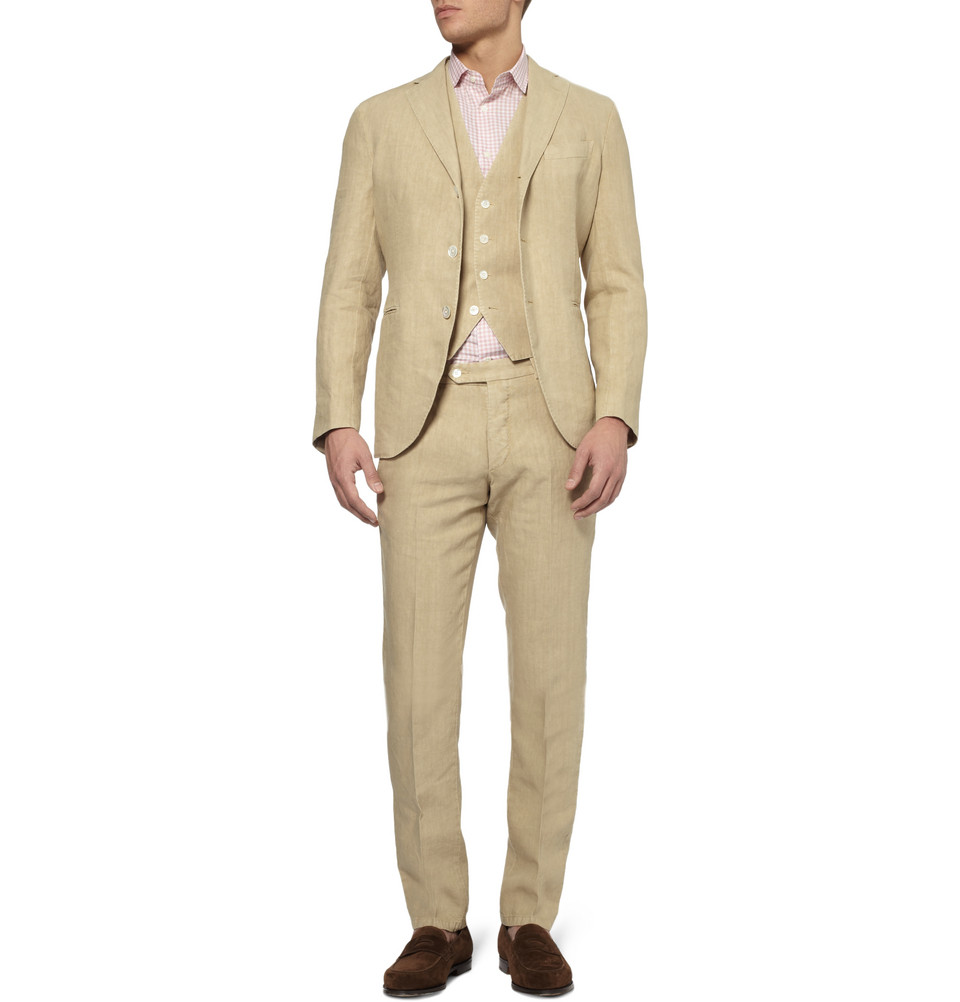 Boglioli Threepiece Linen Suit in Beige for Men (cream) | Lyst