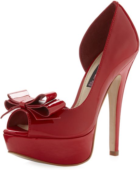 Steven By Steve Madden Ariall Patent Bow Pump in Red | Lyst