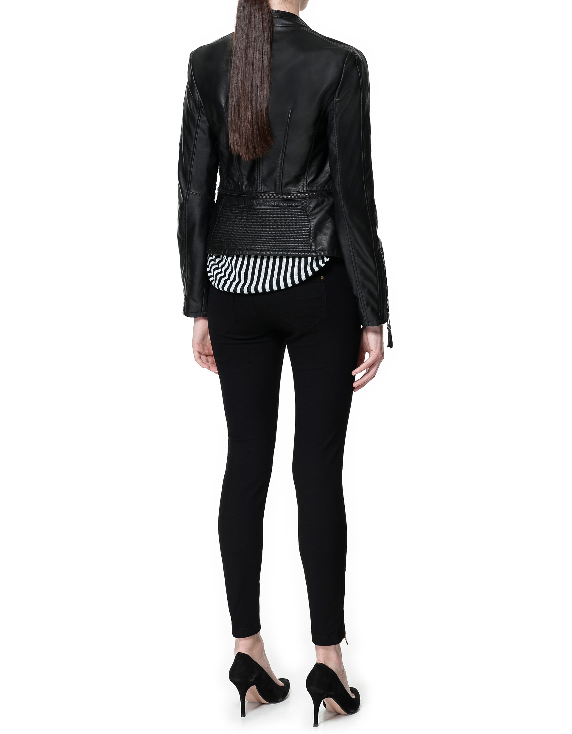 Zara Leather Biker Jacket with Padded Shoulders in Black Lyst