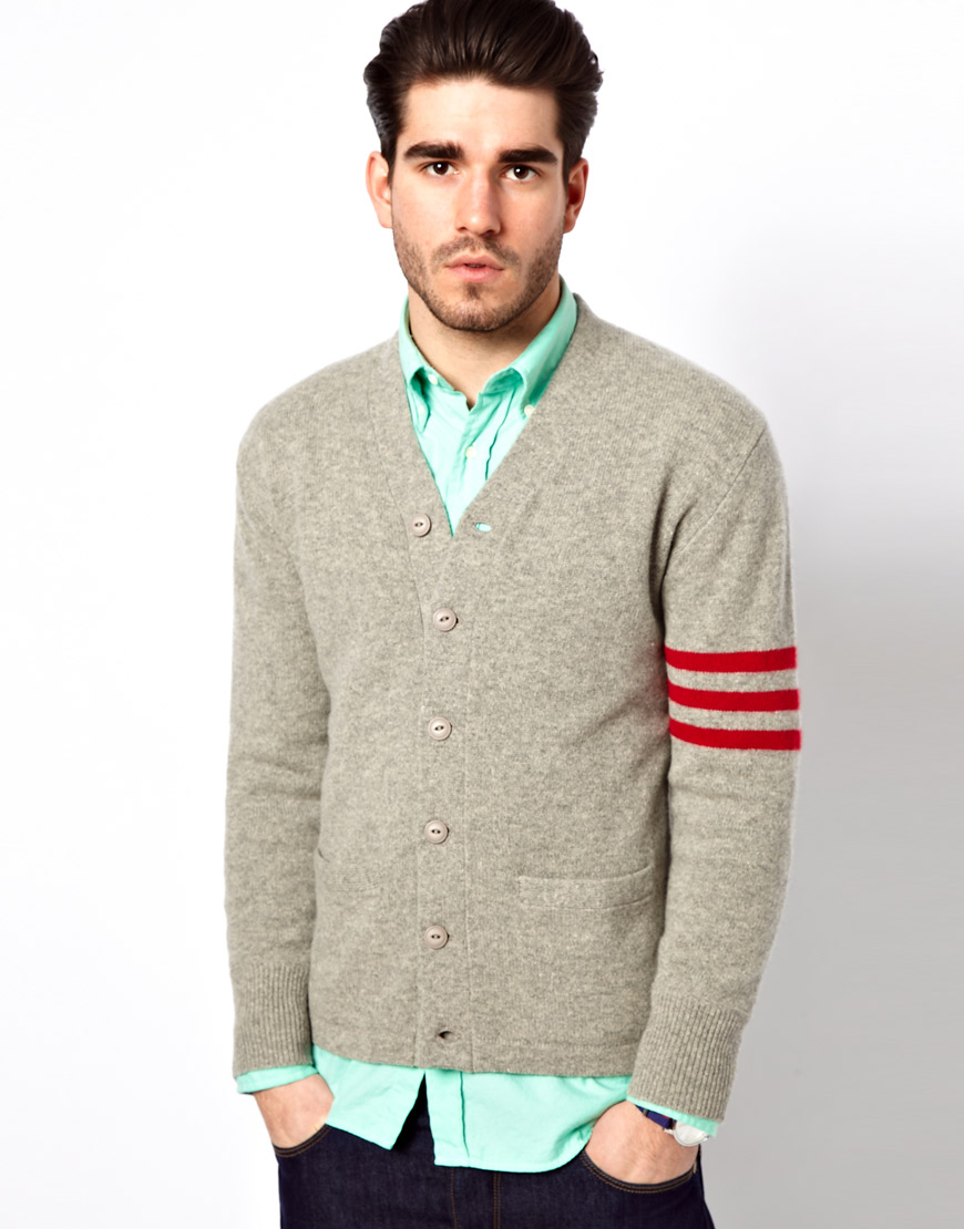 Lyst - Gant Rugger Cardigan with Varsity Stripe Sleeve in Gray for Men