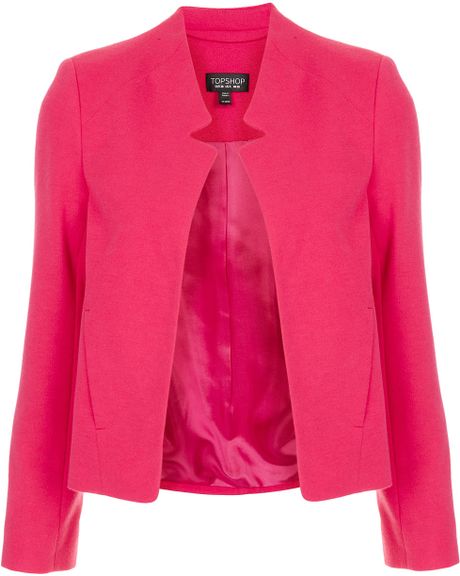 Topshop Ponte Notch Neck Jacket in Pink (bright pink) | Lyst