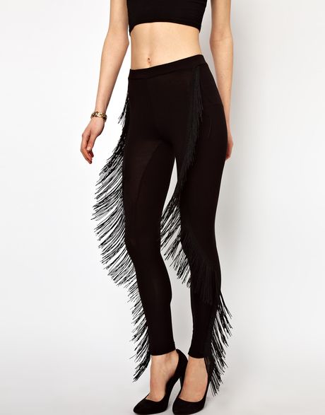 Asos Collection Leggings with Fringe Detail in Black | Lyst