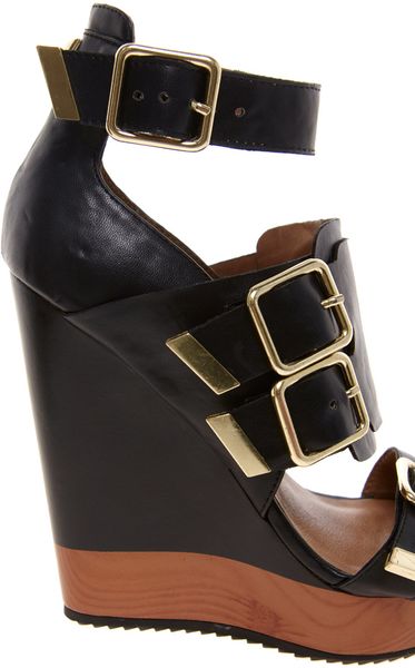 River Island Multi Buckle Strapped Wedges in Black | Lyst