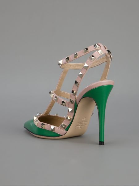 Valentino Studded Strappy Sandal in Green | Lyst