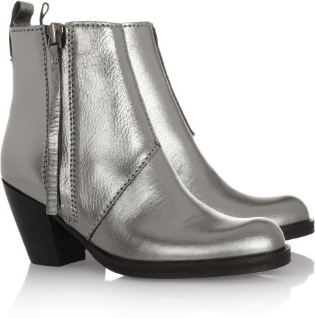 Acne Studios Pistol Metallic Leather Ankle Boots in Silver (pewter) | Lyst