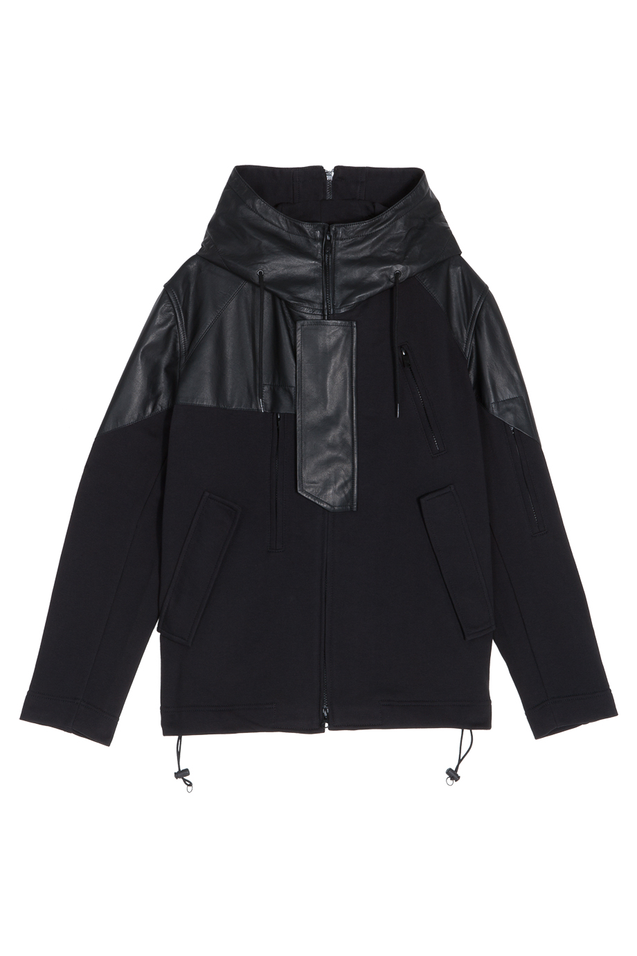 Y 3 Leather Mix Jacket With Hood In Black Lyst Gallery