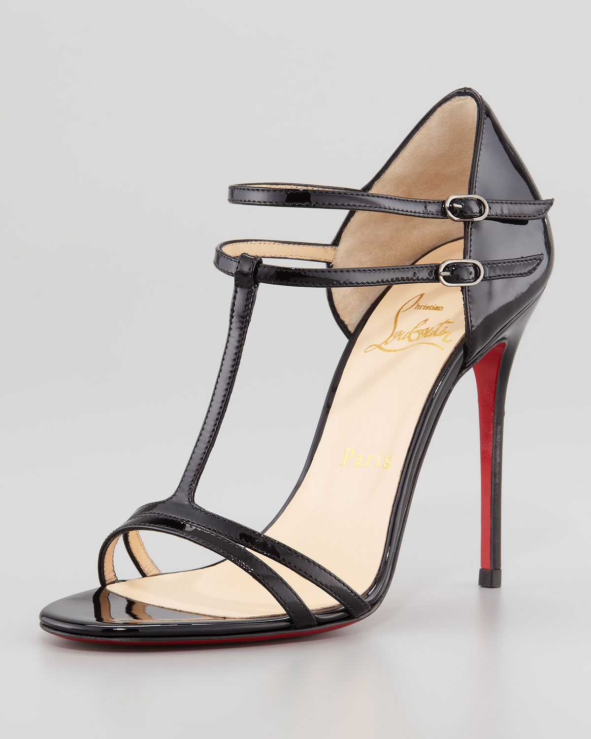 Christian Louboutin Tstrap Patent Red Sole Sandal In Black Lyst 2162