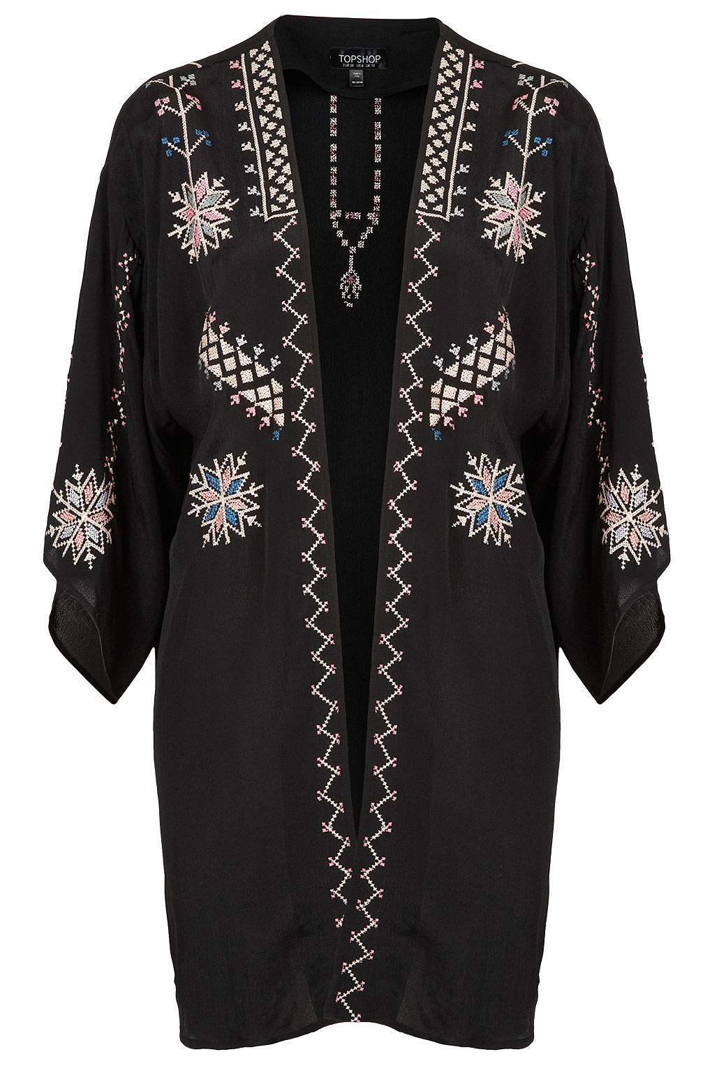 Lyst - Topshop Aztec Embroidered Kimono in Black