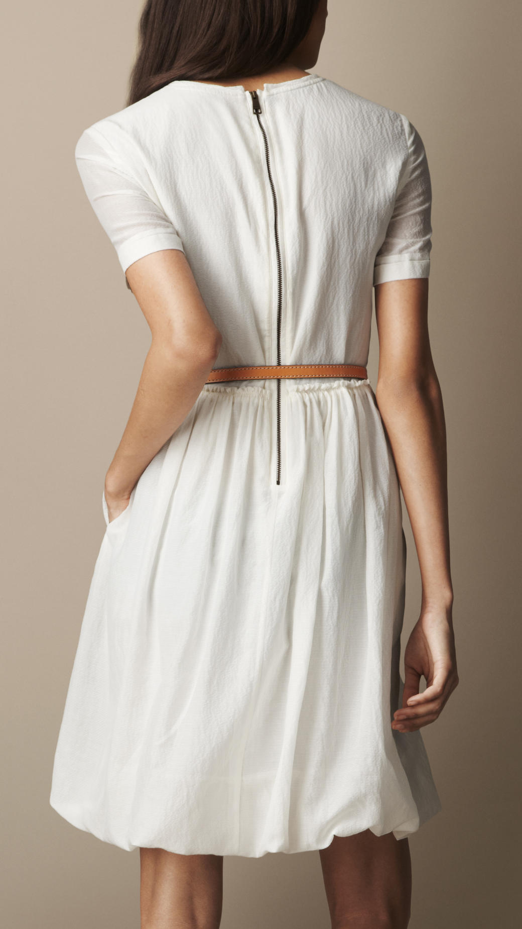 Lyst - Burberry Brit Gathered Waist Silk Cotton Dress in White