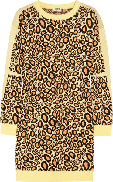 Kenzo Leopard Intarsia Cotton-blend Sweater Dress in Animal (leopard ...