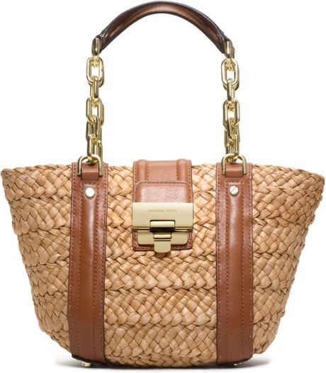 Michael Kors Medium Deneuve Straw Tote in Beige (straw) | Lyst