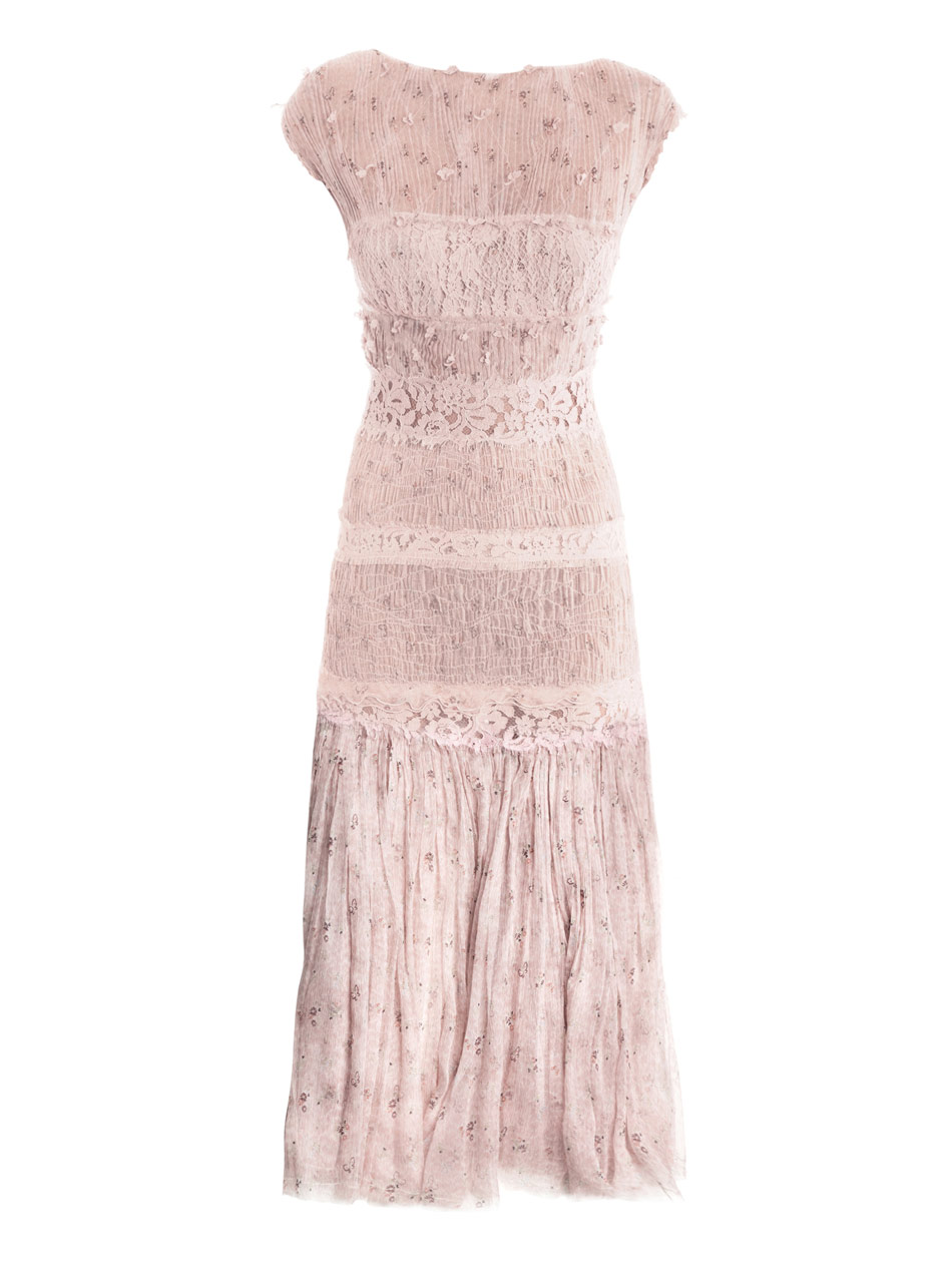 Nina Ricci Floralprinted Chiffon and Lace Dress in Pink (floral) | Lyst