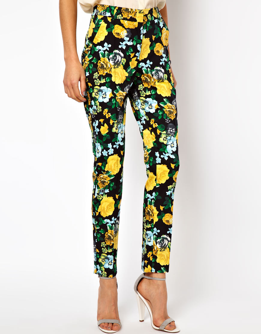 Asos Collection Asos Trousers In Floral Print In Yellow Lyst 