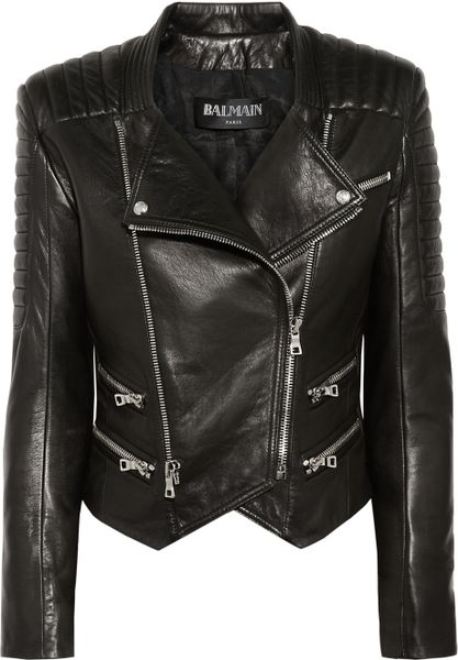 Balmain Quilted Leather Biker Jacket in Black | Lyst