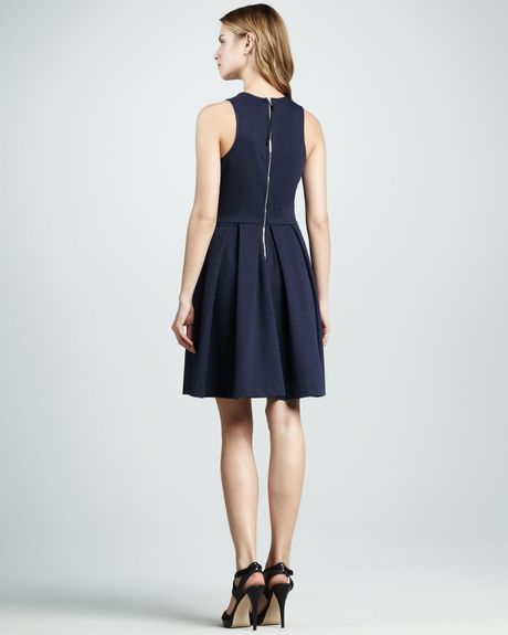 Rebecca Taylor Pleated Keyhole Dress in Blue (navy) | Lyst