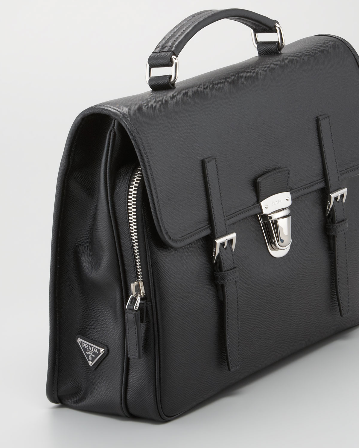 Prada Buckled Saffiano Briefcase in Black for Men | Lyst