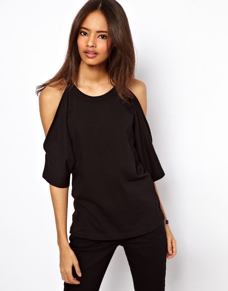 Asos Collection Top with Cold Shoulder in Black | Lyst