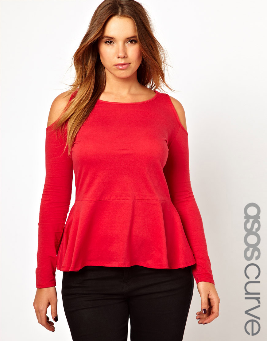Lyst - Asos Asos Curve Exclusive Peplum Top with Cold Shoulder in Black