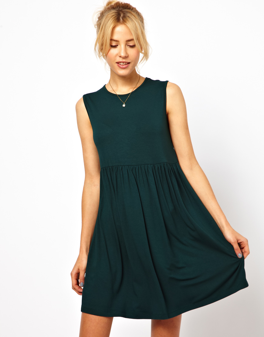 Asos Sleeveless Smock Dress in Green | Lyst