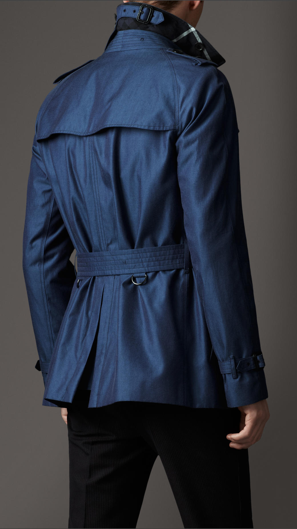 Burberry Short Cotton Gabardine Trench Coat in Blue for Men - Lyst