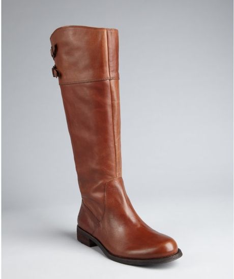 Vince Camuto Cognac Leather Buckle Strap Keaton Riding Boots in Brown ...