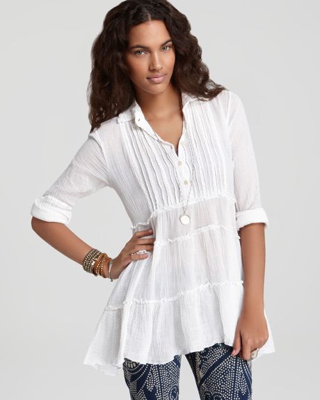 Free People Gauze Tuxedo Tunic in White | Lyst