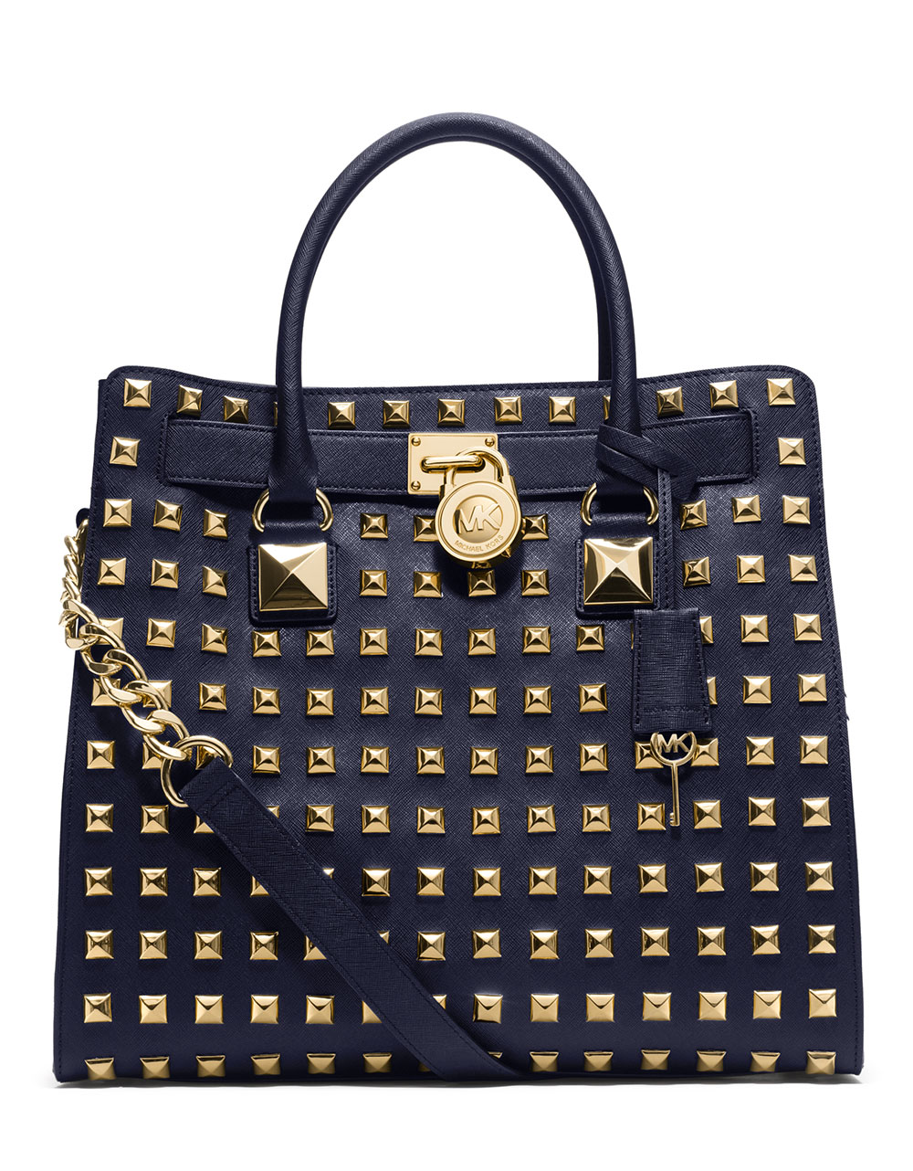 Lyst - Michael Michael Kors Hamilton Studded Saffiano Large Leather ...