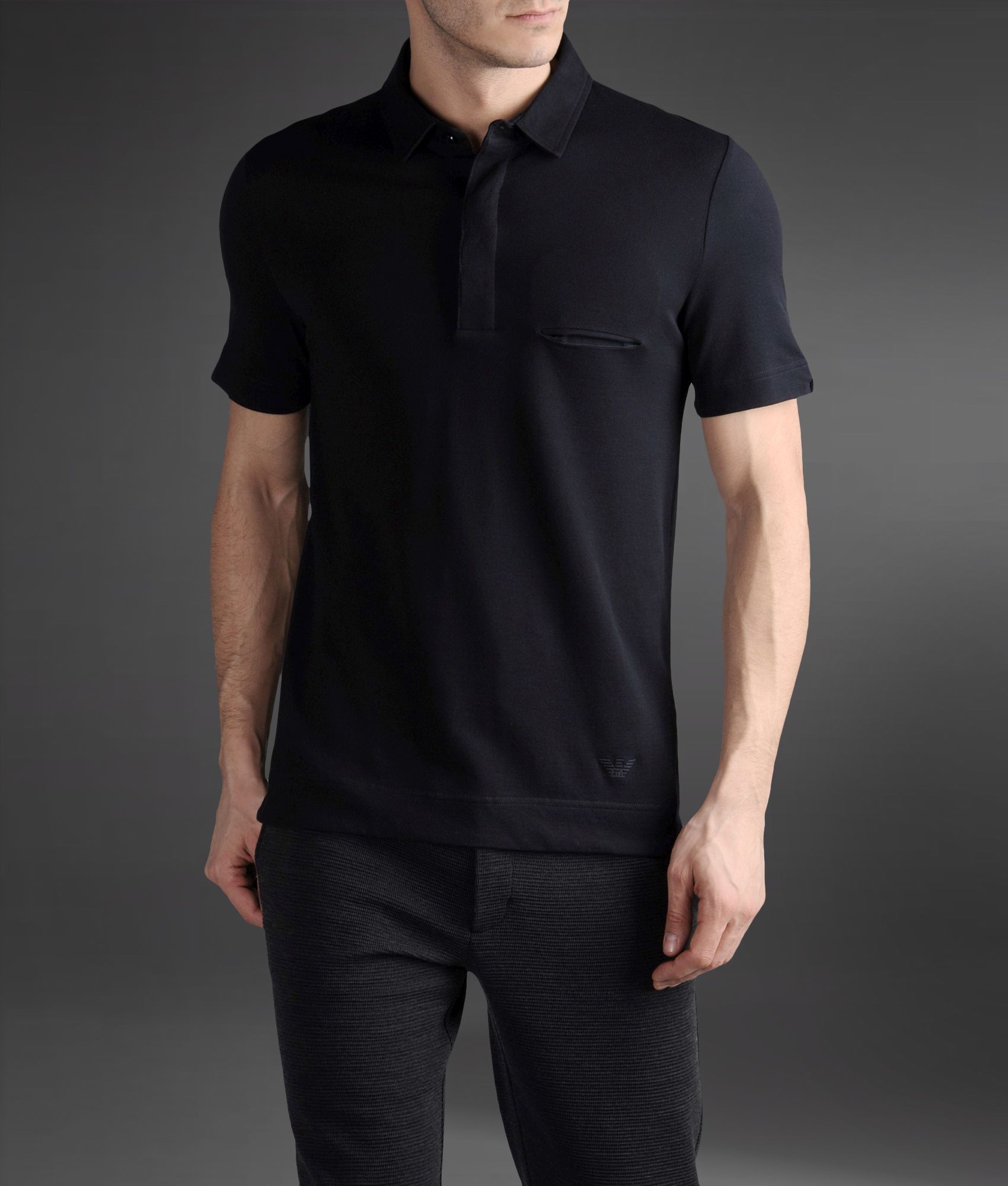 Emporio Armani Polo Shirt in Cotton Pique with Pocket in Black for Men ...