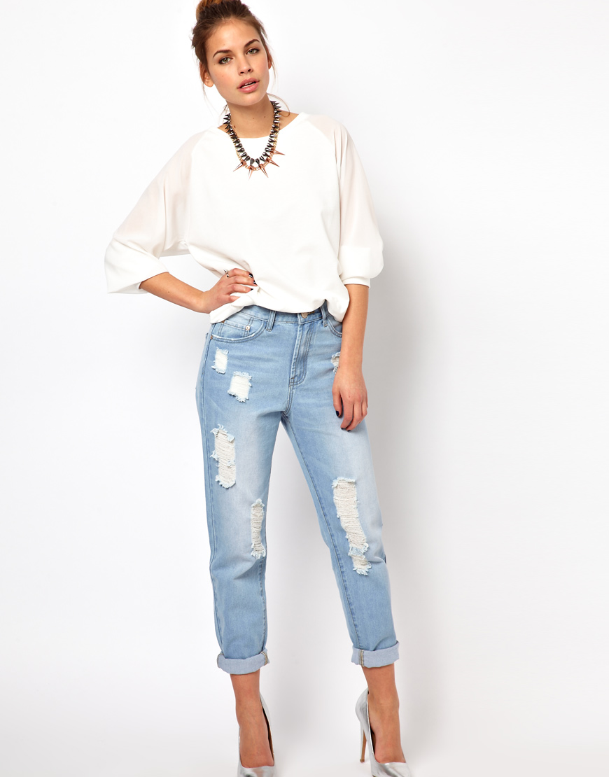 Lyst Glamorous Boyfriend  Jeans  in Light  Wash Distressed 