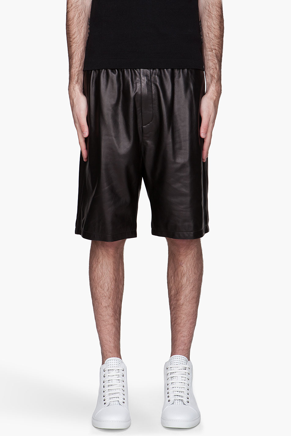 Lyst Neil Barrett Buffed Leather Basketball Shorts in Black for Men