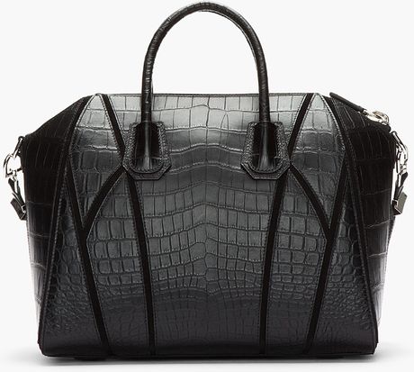 Givenchy Antigona Croc Embossed Patchwork Bag in Black | Lyst