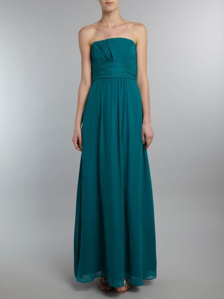 Ariella Strapless Long Silk Dress in Green (emerald) | Lyst