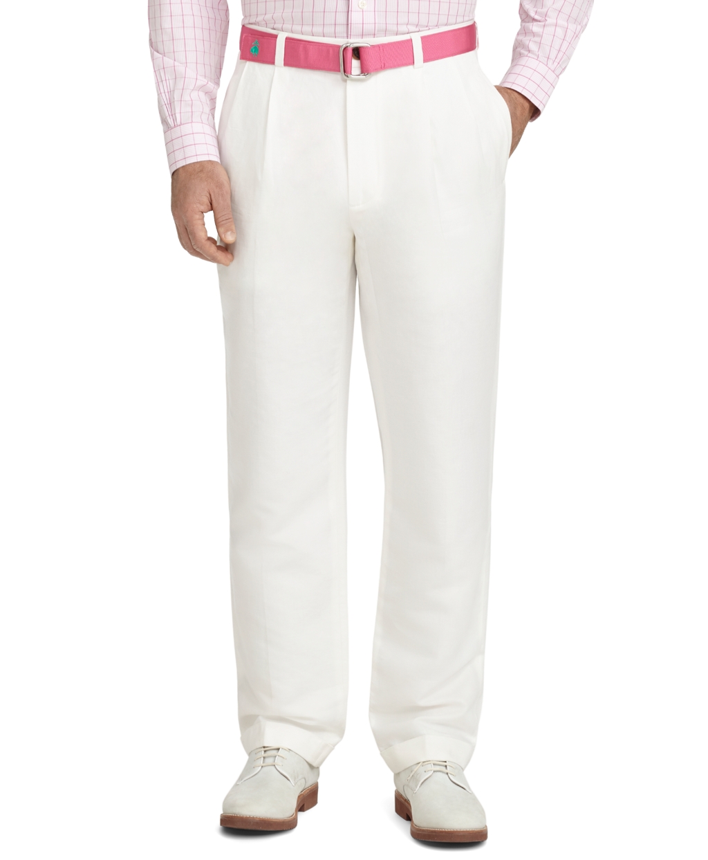 Brooks Brothers Elliot Fit Pleatfront Linen and Cotton Pants in White ...