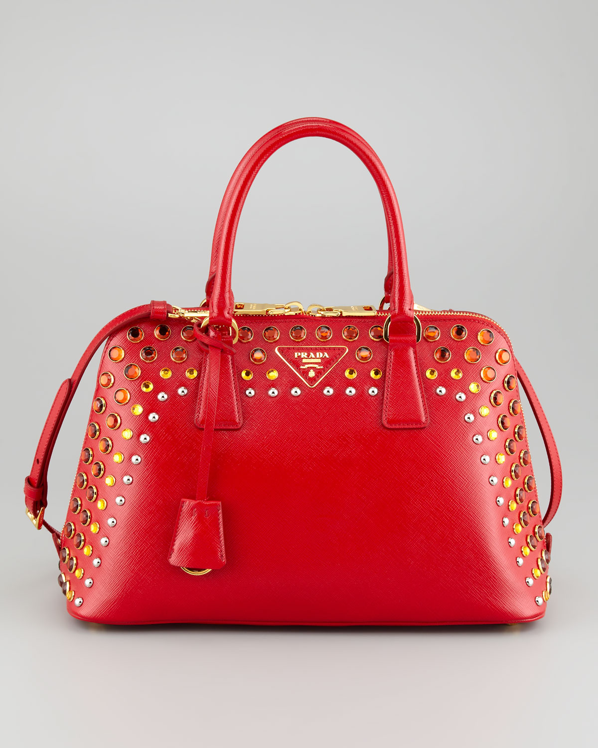 Prada Saffiano Crystalstudded Promenade Bag in Red (red/orange ...  