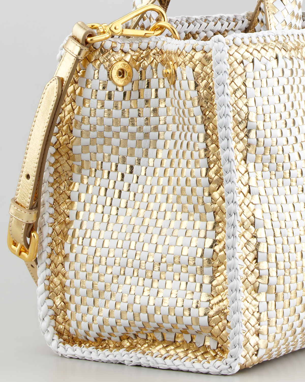 Prada Twotone Madras Small Tote Bag in White (white/gold) | Lyst  