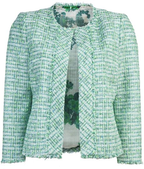 Giambattista Valli Cropped Tweed Jacket in Green (turquoise) | Lyst