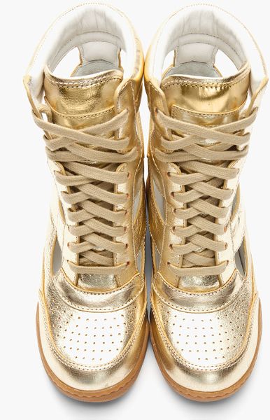 Marc By Marc Jacobs Metallic Gold Leather Cutout Sneaker Wedges in Gold ...