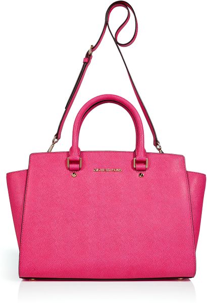 Michael Michael Kors Zinnia Pink Textured Leather Satchel Bag in Pink ...